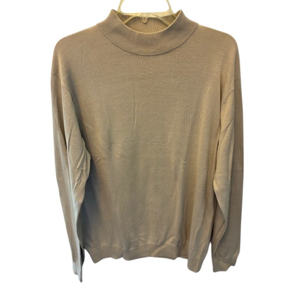 Pronto Uomo Sweater Mock Neck Silk Blend Sz L Tan Long Sleeve Pullover